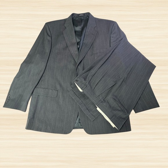 Stafford Other - Stafford 100% Wool Charcoal Pinstripe 2 Piece Suit Jacket 48L Pants 36x32 Mens